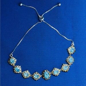 Silver-Tone Blue Crystal Slider Bracelet